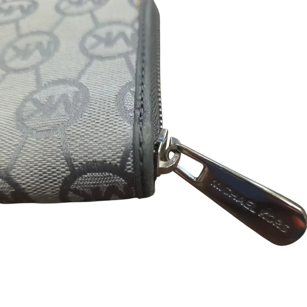 Michael Kors Gray MK Logo Zip Around Wallet Continental Checkbook Clutch...